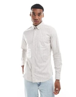 Jack & Jones Stripe Oxford Shirt In Beige For Men -Men Style Shop 206958684 1 beige 1