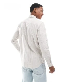 Jack & Jones Stripe Oxford Shirt In Beige For Men -Men Style Shop 206958684 2