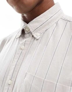 Jack & Jones Stripe Oxford Shirt In Beige For Men -Men Style Shop 206958684 3