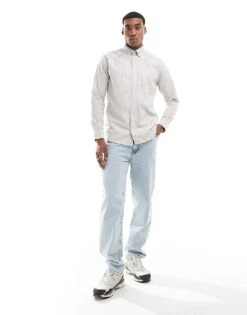 Jack & Jones Stripe Oxford Shirt In Beige For Men -Men Style Shop 206958684 4