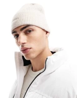 Jack & Jones Wool Mix Beanie In Oatmeal For Men Beige