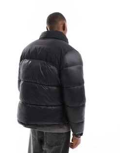 Jack & Jones High Shine Nylon Block Puffer Jacket In Black For Men -Men Style Shop 206958801 4