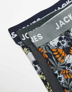 Jack & Jones 3 Pack Trunks In Skull Print In Navy For Men Night Sky -Men Style Shop 206958892 3