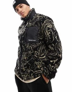 Jack & Jones Paisley Printed Zip Through Borg Jacket In Black For Men Tap Shoe Jacquard -Men Style Shop 206958909 1 tapshoejacquard 1