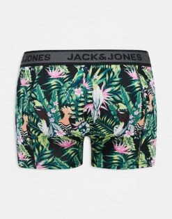 Jack & Jones 3 Pack Trunks In Tropical Print In Black For Men -Men Style Shop 206958965 2