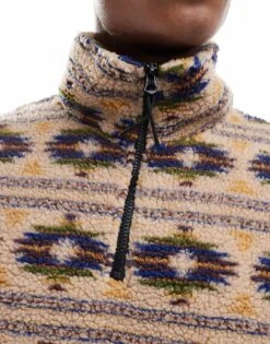 Jack & Jones Printed Heavy Borg Quarter Zip In Beige For Men -Men Style Shop 206982713 3