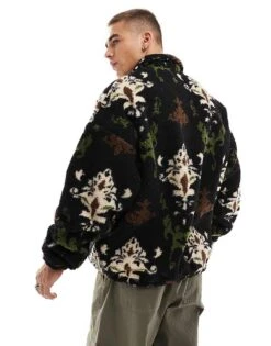 Jack & Jones Printed Heavy Borg Quarter Zip In Black For Men -Men Style Shop 206983160 3