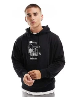 Jack & Jones Oversized Radio Row Chest Print Hoodie In Black For Men -Men Style Shop 206989156 1 black 1