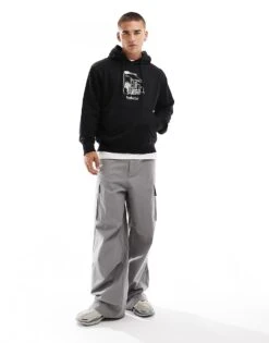 Jack & Jones Oversized Radio Row Chest Print Hoodie In Black For Men -Men Style Shop 206989156 4