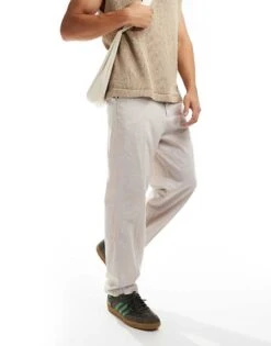 Jack & Jones Loose Fit Tapered Linen Chino In Beige For Men Crockery -Men Style Shop 207004220 3