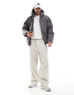 Jack & Jones Hooded Puffer Jacket With Tech Details In Dark Grey For Men Pavement -Men Style Shop 207073609 4