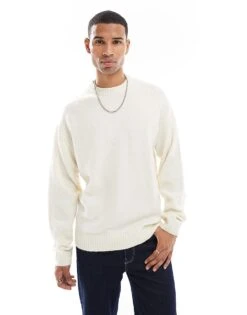 Jack & Jones Oversized Fluffy Crew Neck Jumper In Cream For Men Sea Salt -Men Style Shop 207073619 1 seasalt 1