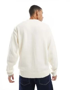 Jack & Jones Oversized Fluffy Crew Neck Jumper In Cream For Men Sea Salt -Men Style Shop 207073619 2