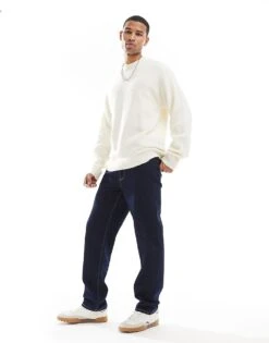 Jack & Jones Oversized Fluffy Crew Neck Jumper In Cream For Men Sea Salt -Men Style Shop 207073619 3