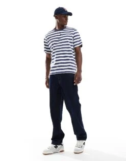 Jack & Jones Oversized T-shirt In Blue And White Stripe For Men Nightshadow Blue Str -Men Style Shop 207073627 3
