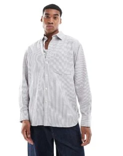 Jack & Jones Oversized Oxford Shirt In Blue Stripe For Men Iron Gate Stripes:st -Men Style Shop 207073652 2