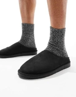 Jack & Jones Faux Suede Mule Slipper In Black For Men Anthracite -Men Style Shop 207073660 3