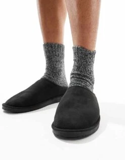 Jack & Jones Faux Suede Mule Slipper In Black For Men Anthracite -Men Style Shop 207073660 4