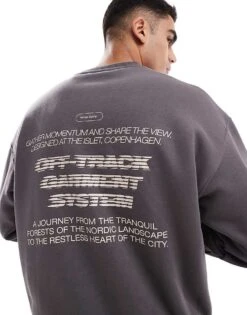 Jack & Jones Oversized Back Print Crew Neck Sweatshirt In Dark Grey For Men Pavement -Men Style Shop 207073701 1 pavement 1