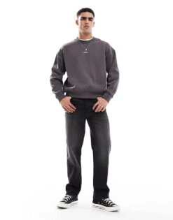 Jack & Jones Oversized Back Print Crew Neck Sweatshirt In Dark Grey For Men Pavement -Men Style Shop 207073701 4