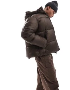 Jack & Jones Wet Look Puffer Jacket In Brown For Men Chocolate Brown -Men Style Shop 207073704 1 chocolatebrown 1