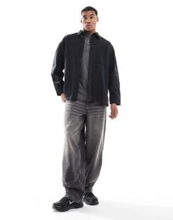 Jack & Jones Heavy Twill Washed Overshirt In Black For Men -Men Style Shop 207073712 3