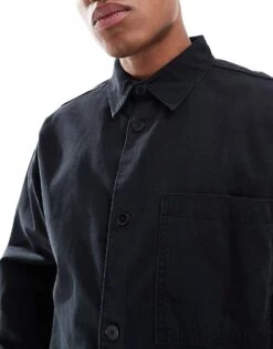 Jack & Jones Heavy Twill Washed Overshirt In Black For Men -Men Style Shop 207073712 4