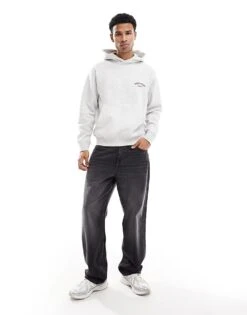 Jack & Jones Oversized Back Print Hoodie In Light Grey For Men White Melange -Men Style Shop 207073736 2