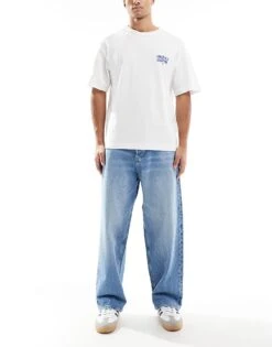 Jack & Jones Ron Skater Fit Jeans In Mid Blue Wash For Men Blue Denim