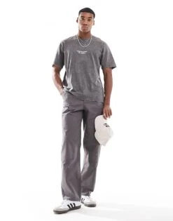 Jack & Jones Oversized Originals Chest Logo T-shirt In Washed Grey For Men Iron Gate -Men Style Shop 207073896 2