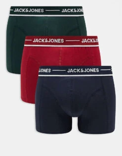 Jack & Jones 3 Pack Trunks In Red Green & Navy For Men Scarab Pack:rhubarb