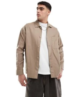 Jack & Jones Premium Boxy Overshirt In Beige For Men Greige Fit:solid -Men Style Shop 207073912 1 greigefitsolid 1