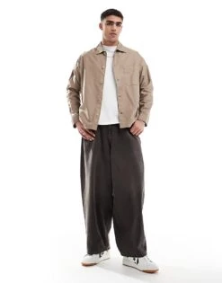 Jack & Jones Premium Boxy Overshirt In Beige For Men Greige Fit:solid -Men Style Shop 207073912 2