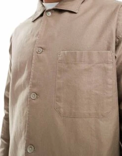 Jack & Jones Premium Boxy Overshirt In Beige For Men Greige Fit:solid -Men Style Shop 207073912 3