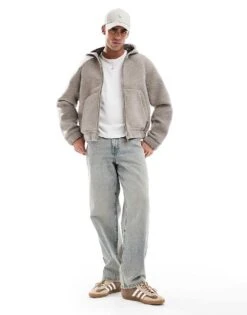 Jack & Jones Hooded Faux Wool Bomber Jacket In Grey For Men Grey Melange Detail: -Men Style Shop 207073995 3