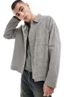 Jack & Jones Boxy Overshirt In Grey Check For Men Bright White -Men Style Shop 207074019 1 brightwhite 1