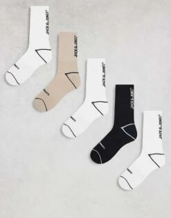 Jack & Jones 5 Pack Tennis Socks For Men White Pack:black Ony -Men Style Shop 207074020 1 whitepackblackony 1