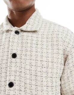 Jack & Jones Textured Overshirt In Cream Check For Men Cloud Dancer -Men Style Shop 207074028 4