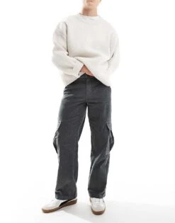 Jack & Jones Wide Fit Cord Cargo In Grey For Men Smoked Pearl