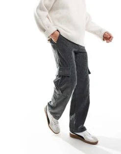 Jack & Jones Wide Fit Cord Cargo In Grey For Men Smoked Pearl -Men Style Shop 207074040 4