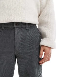 Jack & Jones Wide Fit Cord Cargo In Grey For Men Smoked Pearl -Men Style Shop 207074040 5