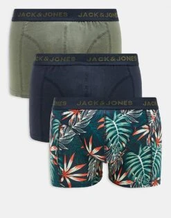 Jack & Jones 3 Pack Trunk In Palm Print And Navy For Men Kalamata Pack:kalama