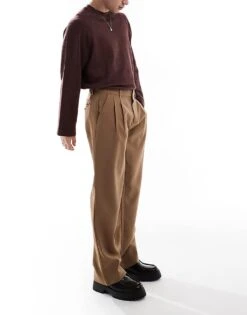 Jack & Jones Wide Leg Pleat Front Trouser In Brown For Men Coca Mocha -Men Style Shop 207074169 4