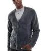 Jack & Jones Oversized Fluffy Cardigan In Dark Grey For Men Iron Gate