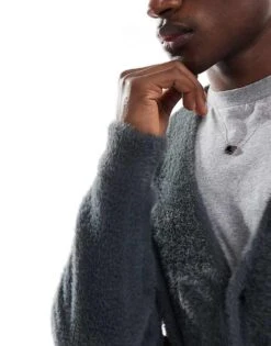 Jack & Jones Oversized Fluffy Cardigan In Dark Grey For Men Iron Gate -Men Style Shop 207074280 3