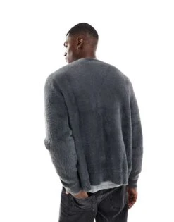 Jack & Jones Oversized Fluffy Cardigan In Dark Grey For Men Iron Gate -Men Style Shop 207074280 4