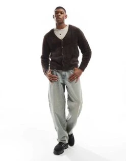 Jack & Jones Oversized Fluffy Cardigan In Brown For Men Chocolate Torte -Men Style Shop 207074353 2