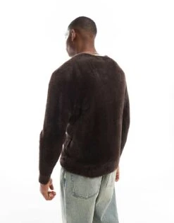 Jack & Jones Oversized Fluffy Cardigan In Brown For Men Chocolate Torte -Men Style Shop 207074353 3