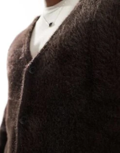 Jack & Jones Oversized Fluffy Cardigan In Brown For Men Chocolate Torte -Men Style Shop 207074353 4