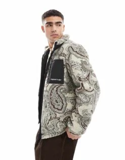 Jack & Jones Zip Through Borg Fleece In Grey Paisley For Men Silver Birch Detail: -Men Style Shop 207074436 3